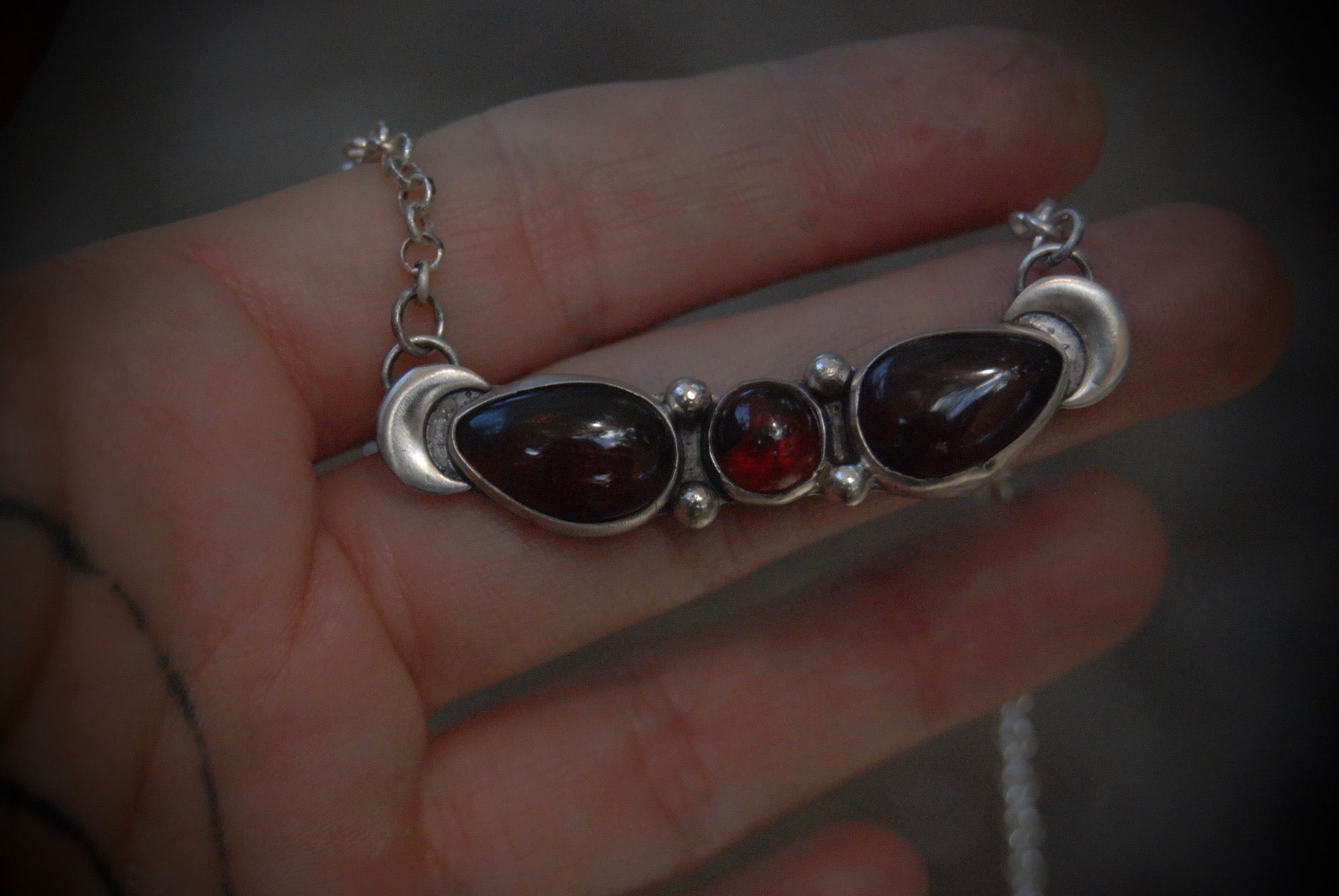 Red Amber Moon Necklace