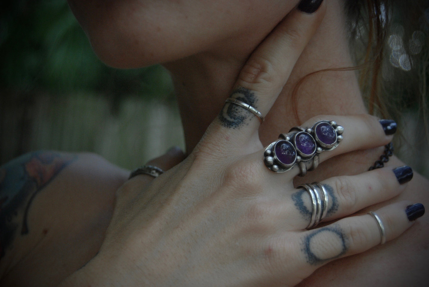 THE COVEN- Triple amethyst ring