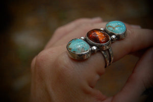 Turquoise and Amber Ring SZ- 7