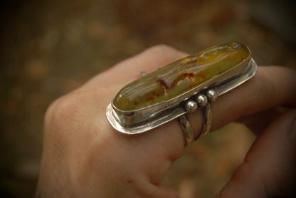 Long Amber Nugget Ring sz-6.75