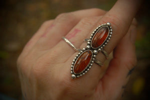 Double Red Amber Ring sz-6.5