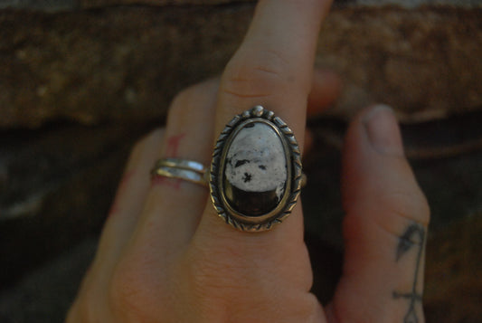 Braided White Buffalo Ring Sz- 6.5