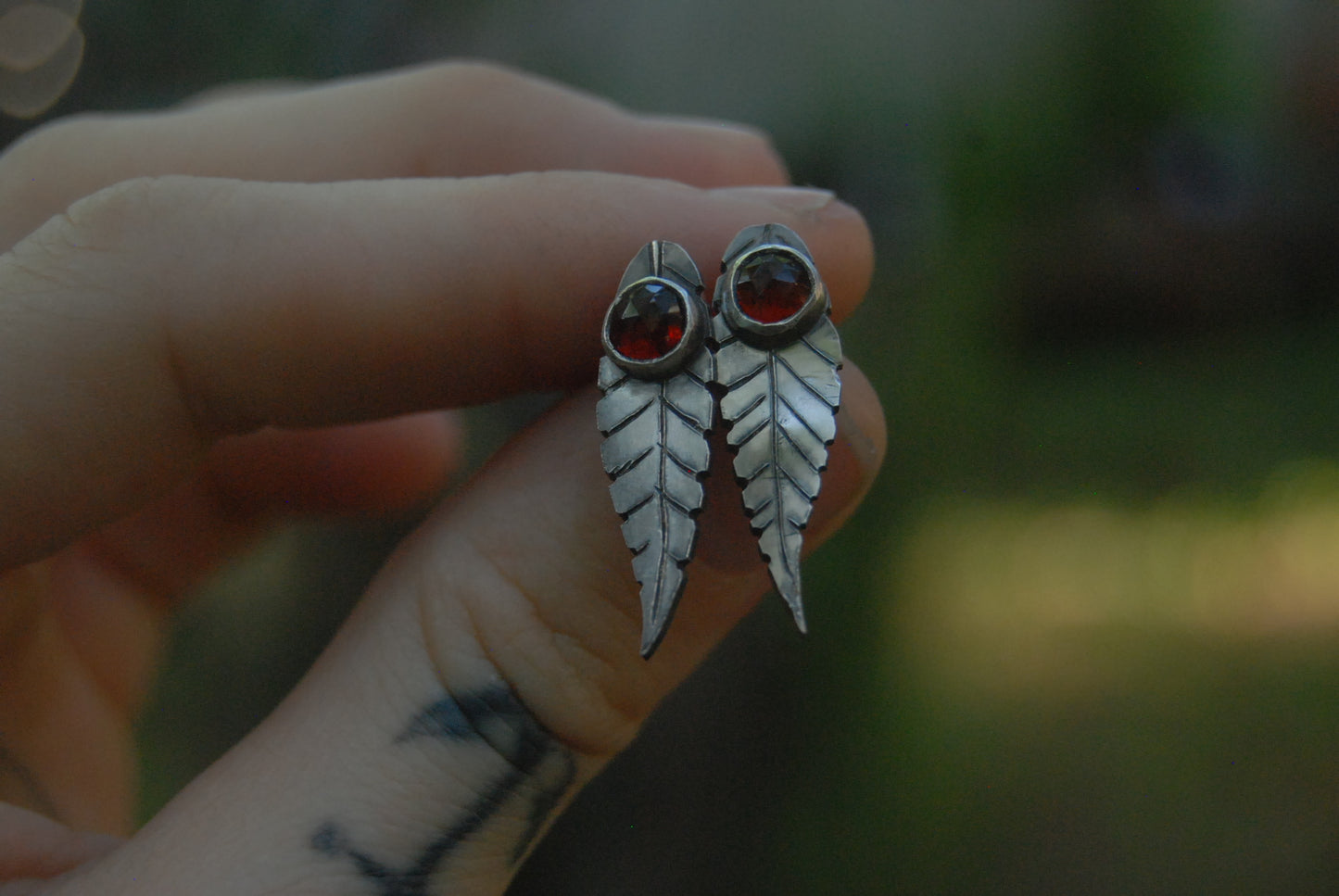 Garnet Feather Earrings