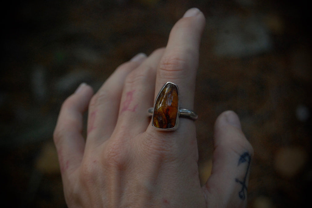 Unique Shaped Amber Nugget Ring SZ- 9