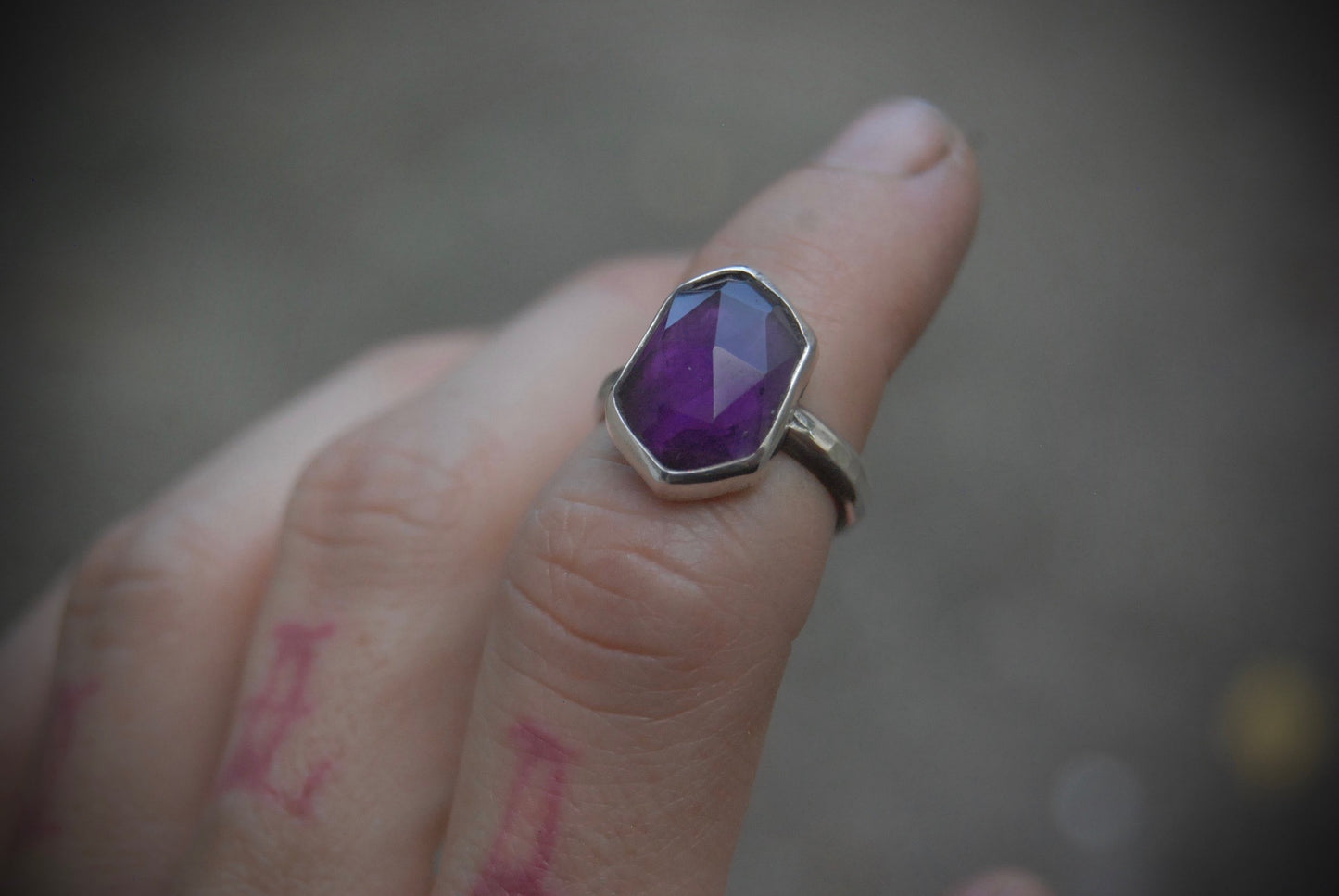 rose cut amethyst stack ring |size- 5|