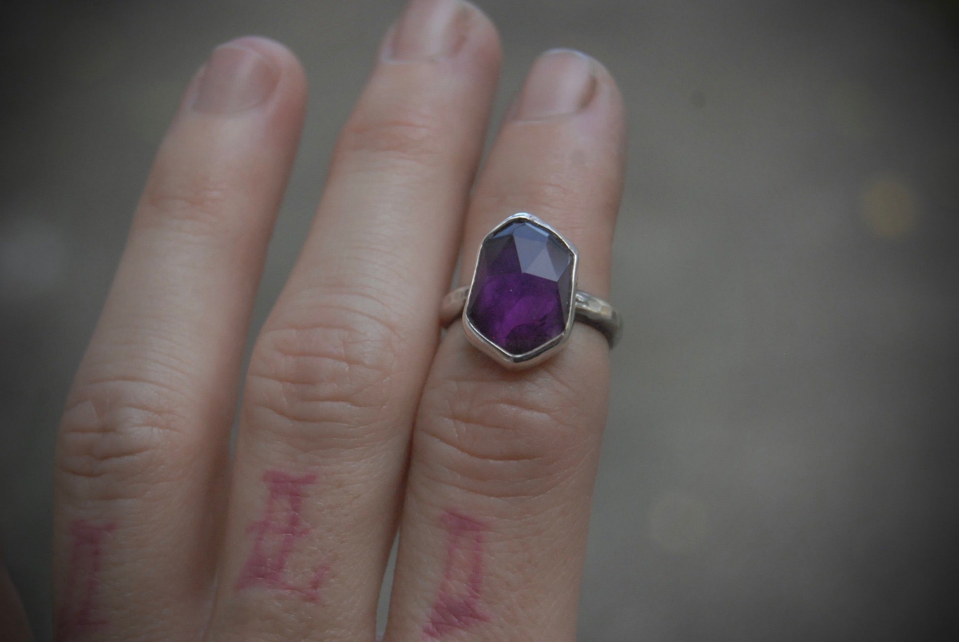 rose cut amethyst stack ring |size- 5|