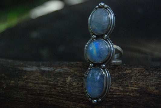 Triple moonstone ring
