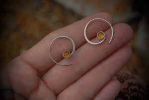 tiny spiral amber earrings