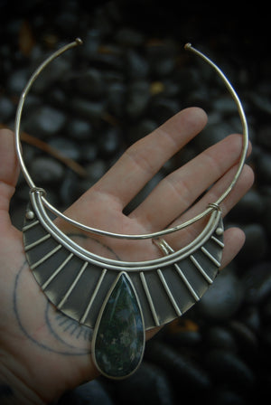 Moss Agate Neck Ring