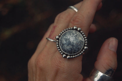 Round Dendritic Opal Ring sz-10