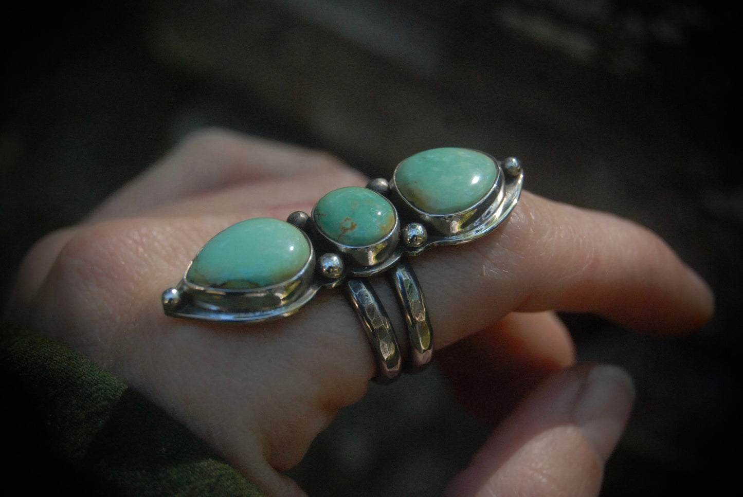 SZ- 7.75 Triple Turquoise Ring