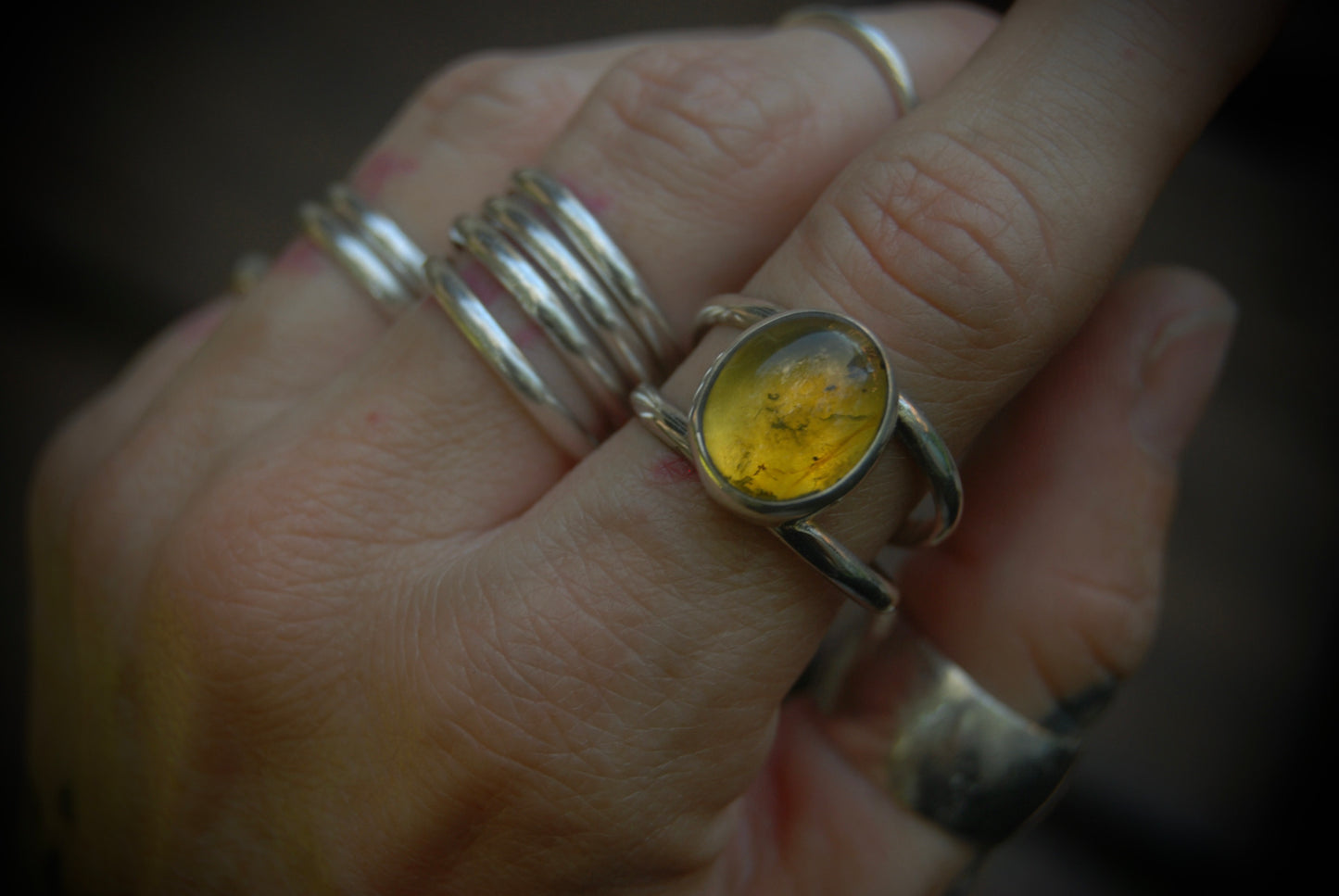 Simple Amber Ring sz-11