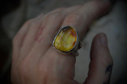 Amber Nugget Ring SZ- 8.25