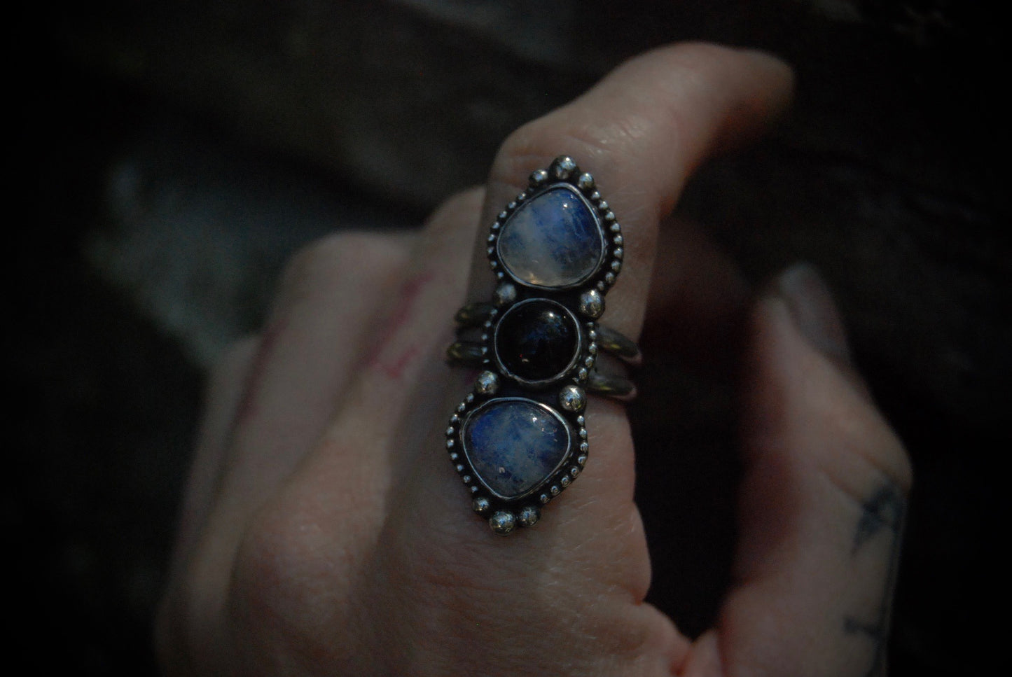 SZ- 7 Moonstone and Onyx Ring