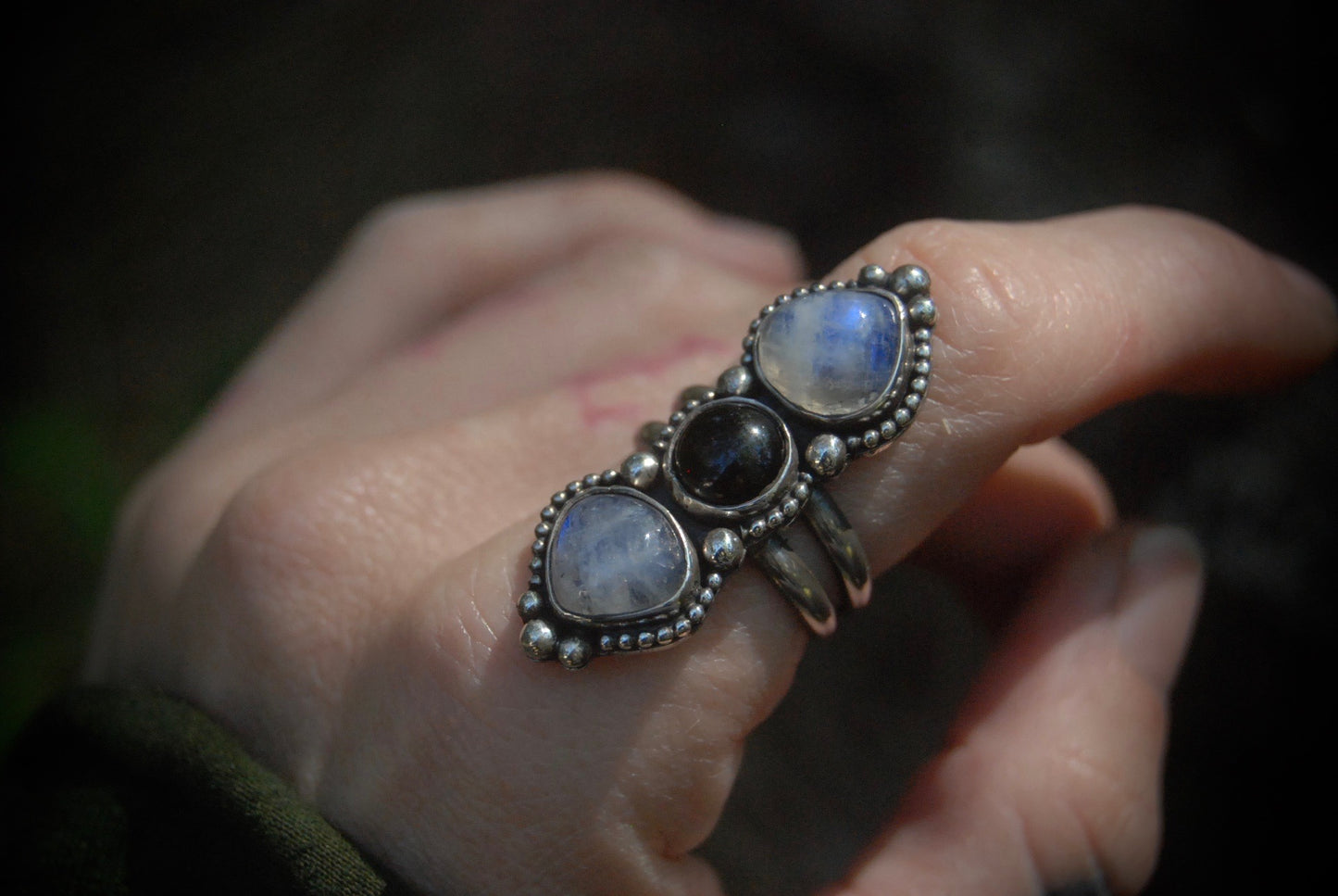 SZ- 7 Moonstone and Onyx Ring