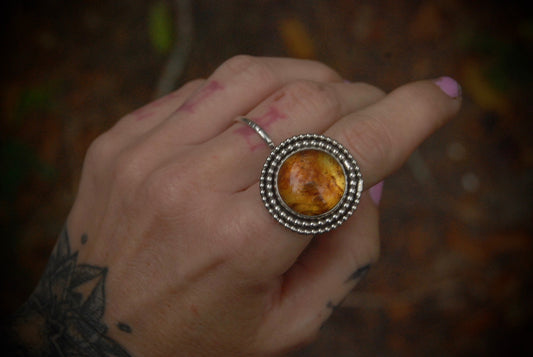 Beaded Amber Ring sz- 6.75