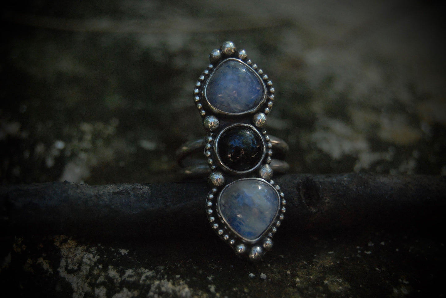 SZ- 7 Moonstone and Onyx Ring