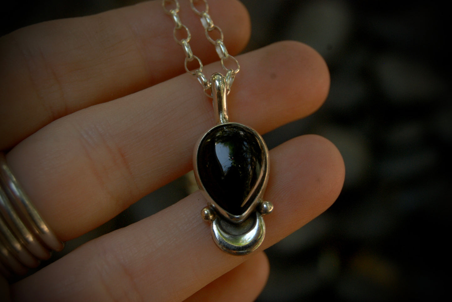 Onyx Moon Drop Necklace