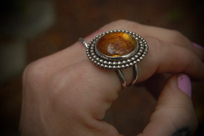 Beaded Amber Ring sz- 6.75