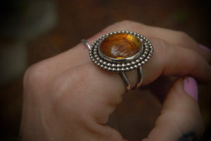 Beaded Amber Ring sz- 6.75
