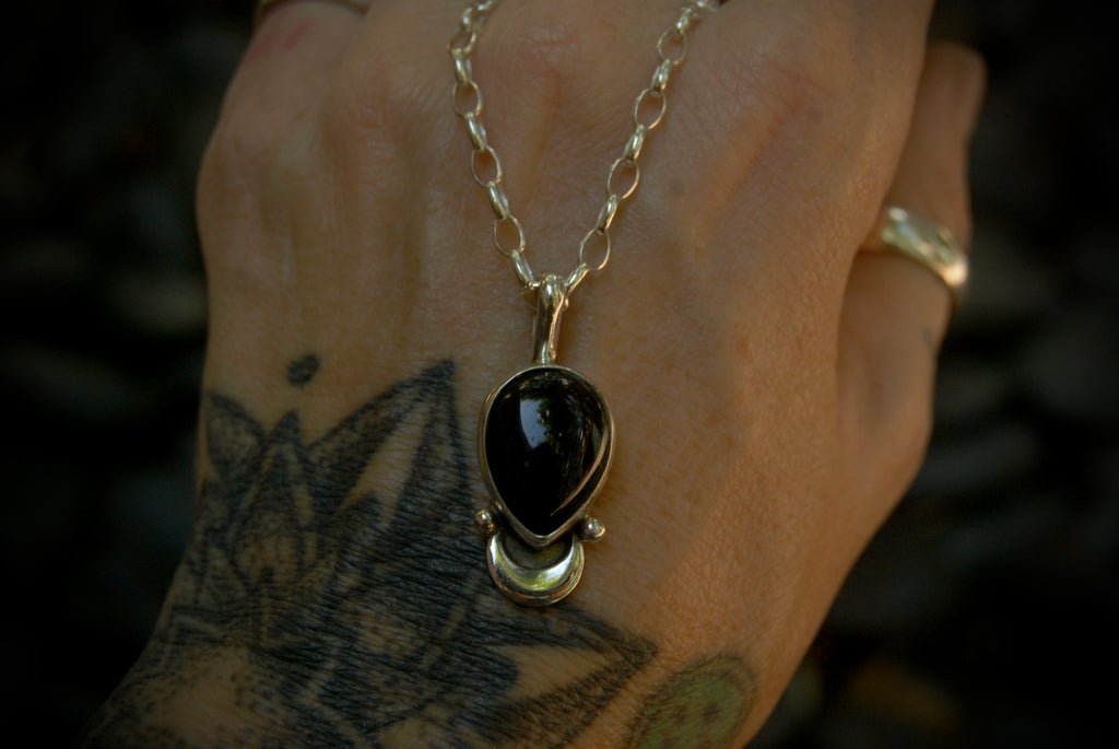 Onyx Moon Drop Necklace