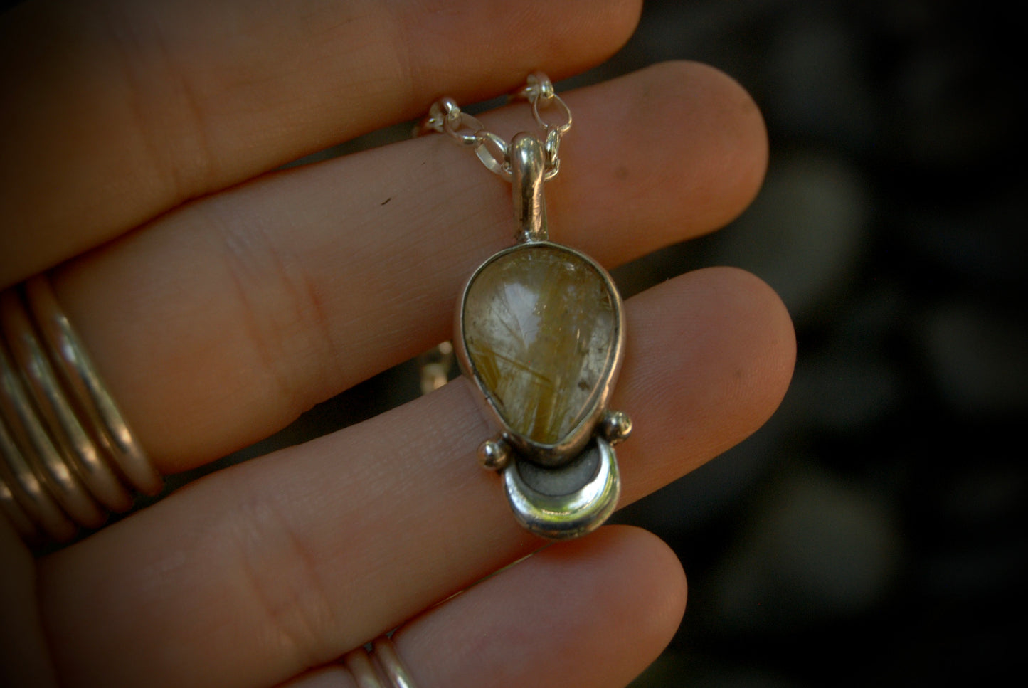 Rutilated Quartz Moon Drop Necklace 2