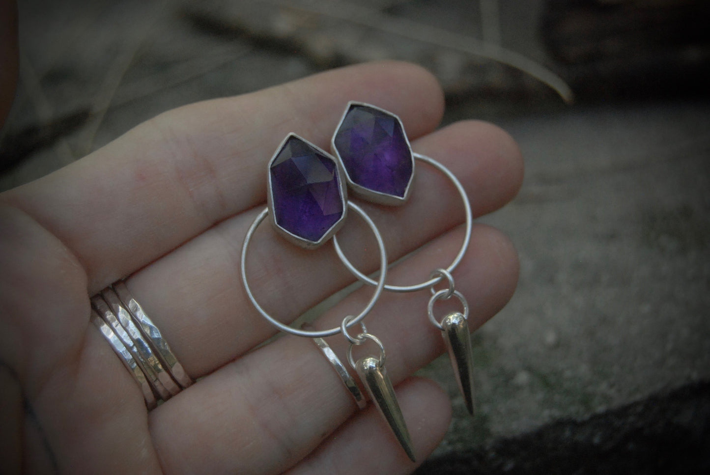 amethyst dagger earrings