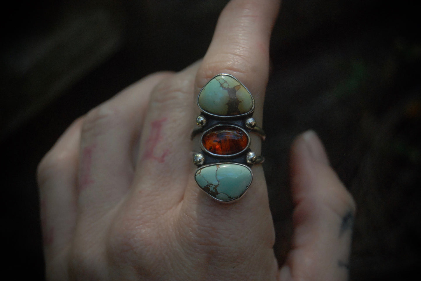 SZ- 6.75 Amber And Turquoise Ring