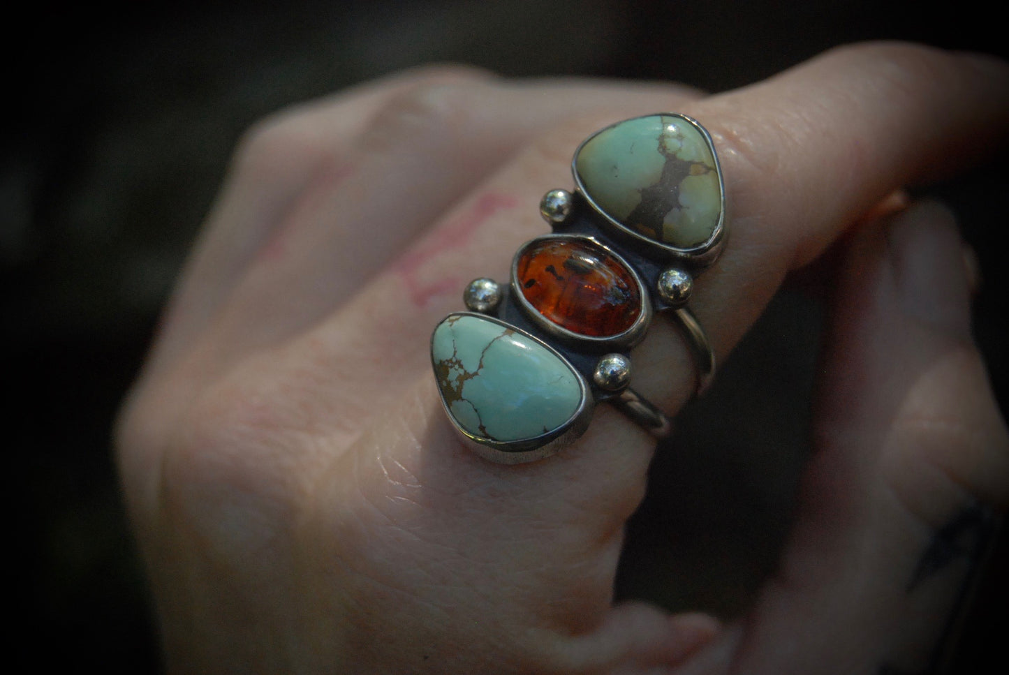 SZ- 6.75 Amber And Turquoise Ring