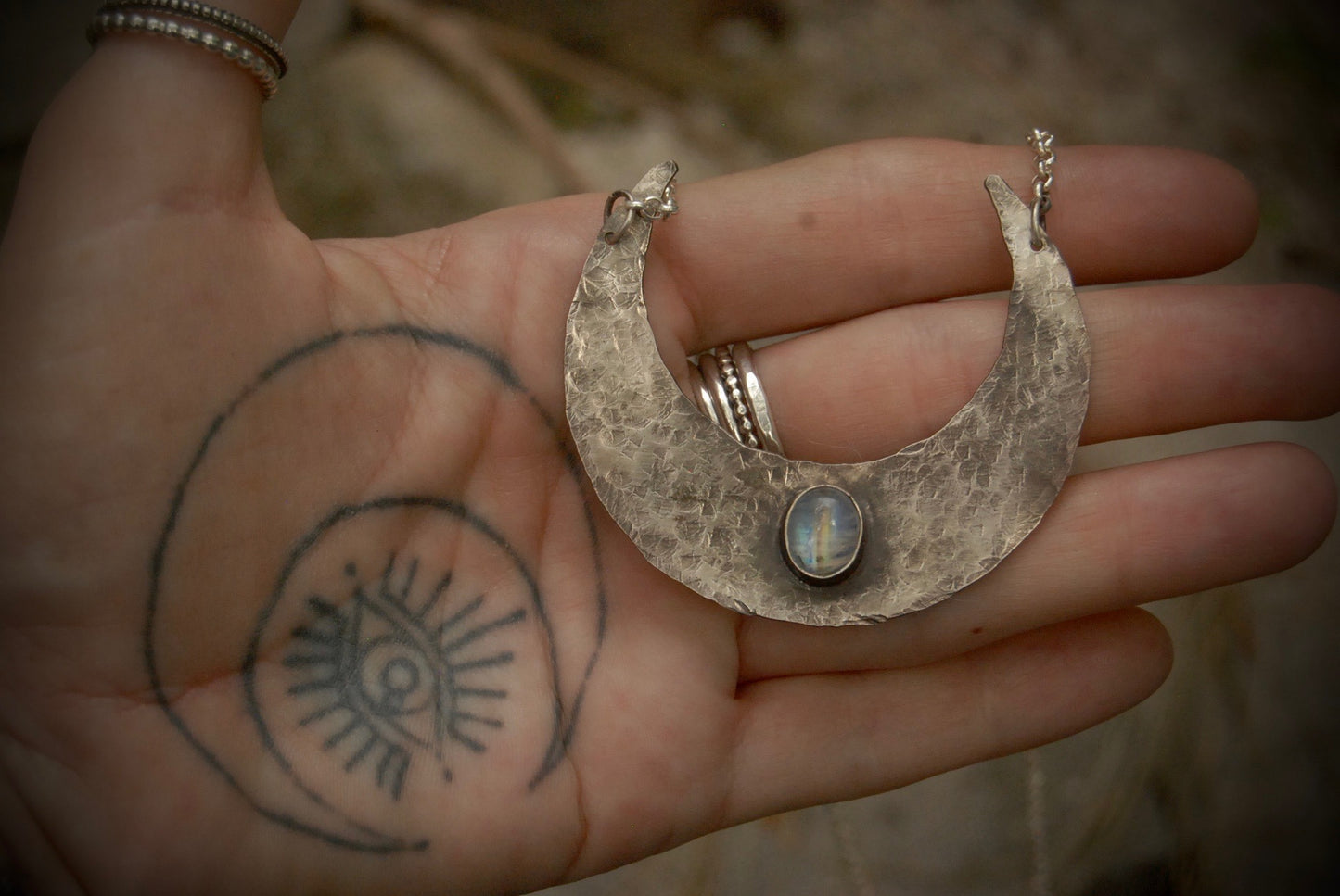 Moonstone Moon Necklace