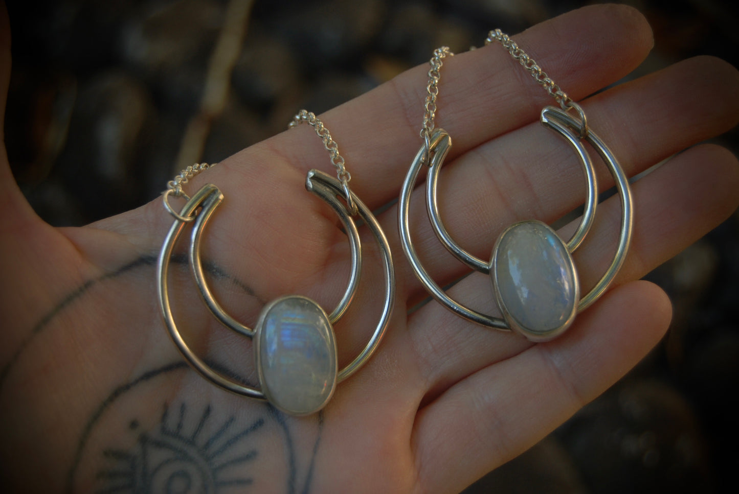 Moonstone Moon Earrings