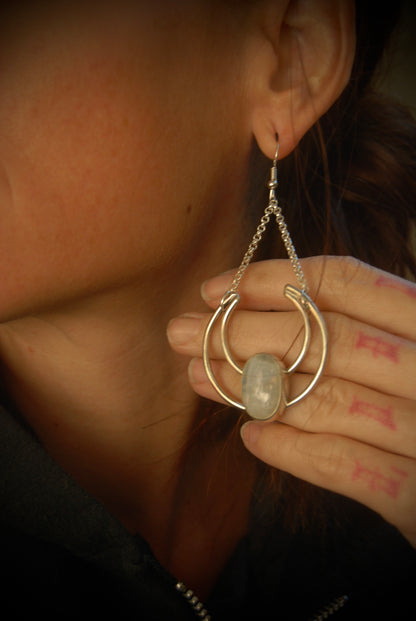 Moonstone Moon Earrings