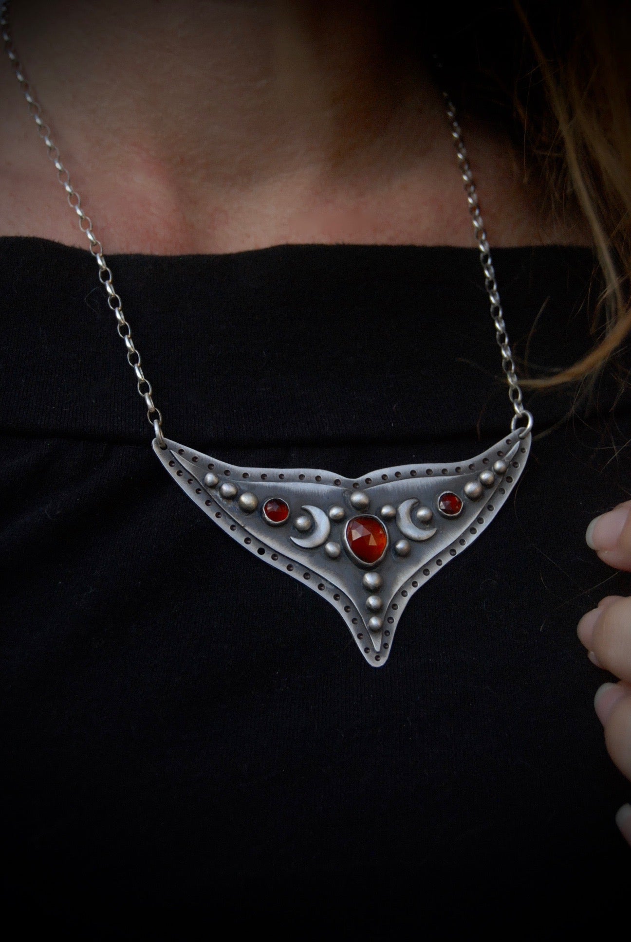 Garnet Luna Moth Necklace