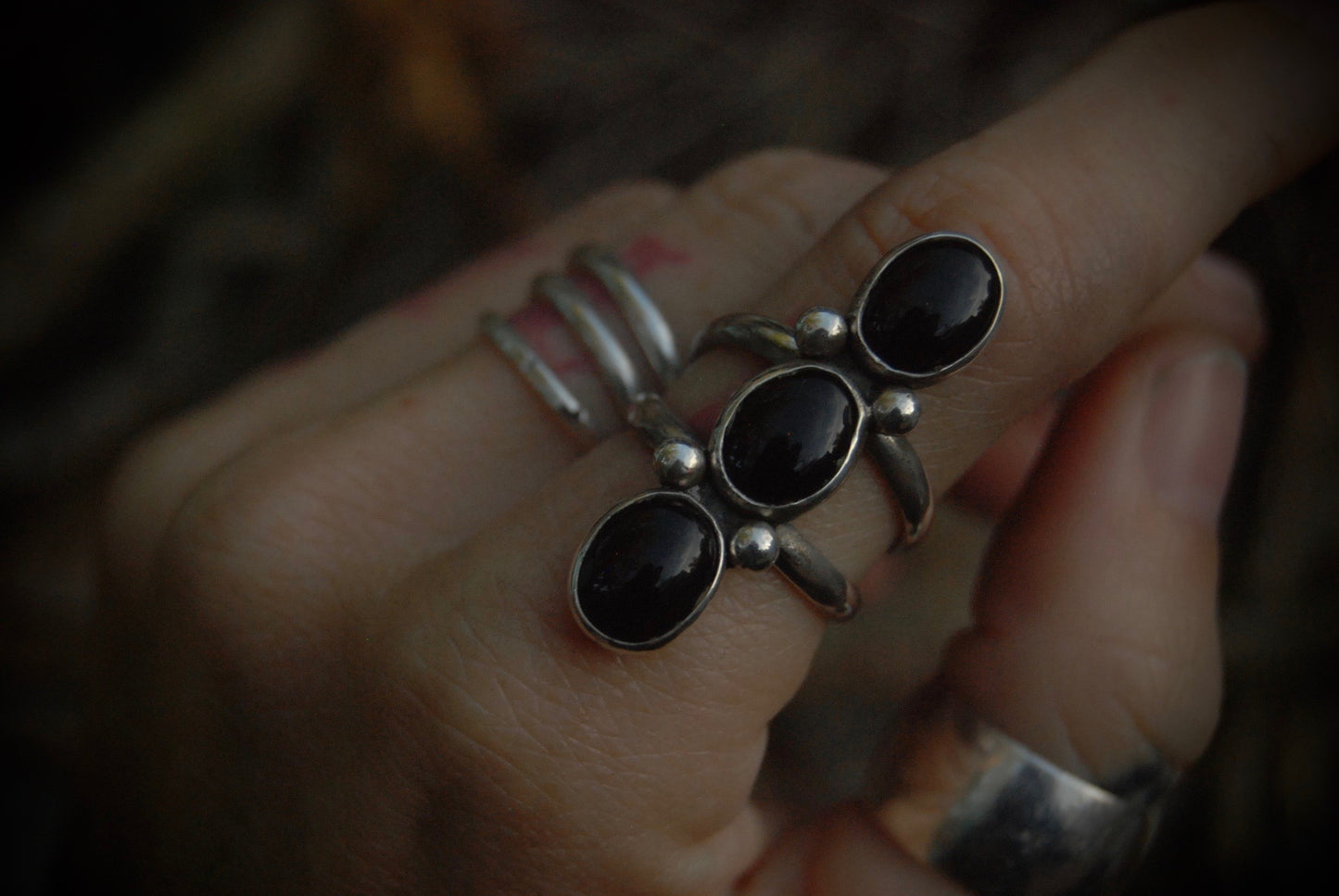 Triple Onyx Ring sz-7