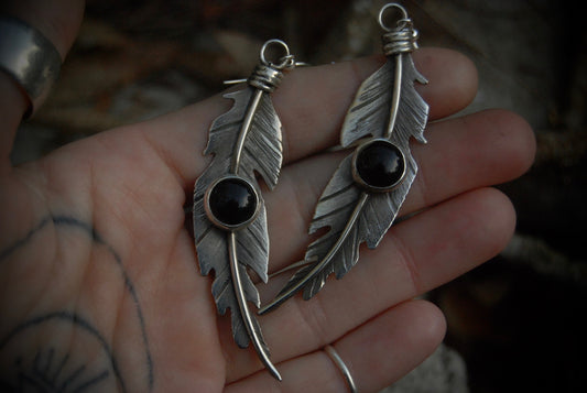 Onyx Feather Earrings